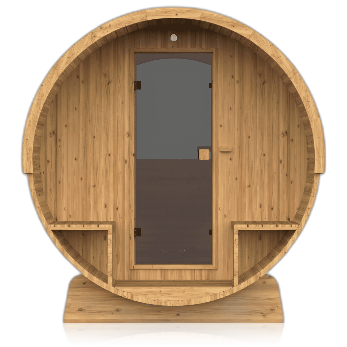 Barrel 210, sauna NODO, vue de face, posé au sol