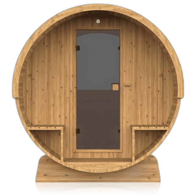 Barrel 250, sauna NODO, vue de face, posé au sol